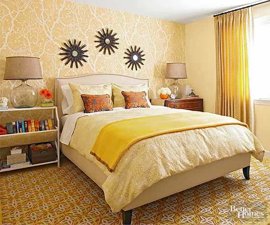 Amenajare dormitor cu galben