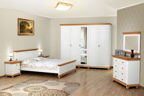 Mobila dormitor clasica-rustica alba Bucovina
