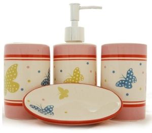set accesorii baie ceramica dispenser sapun lichid savoniera pahar suport perie dinti roz cu fluturi/37446/oferte/c/Decoratiuni/38/Seminee/12 37446